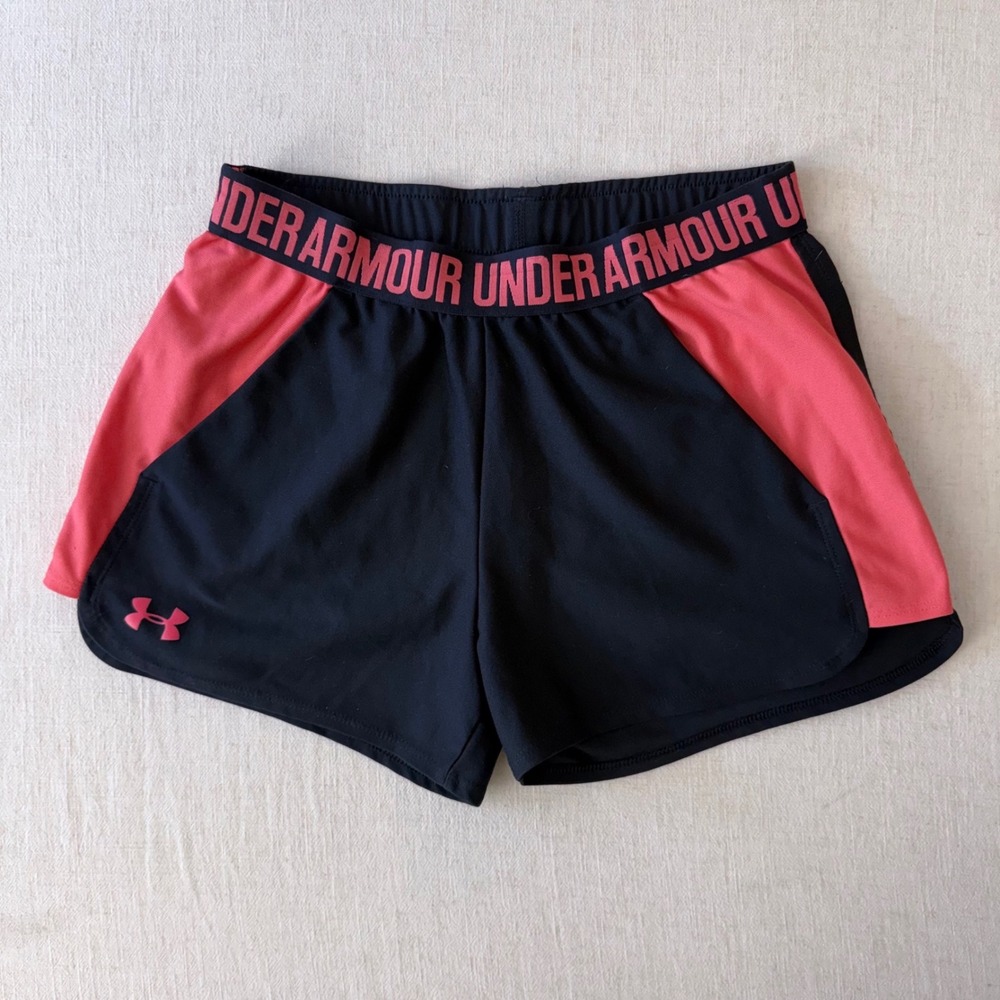 Under Armour HeatGear Running Shorts Womens Small Black Pink Loose Athletic